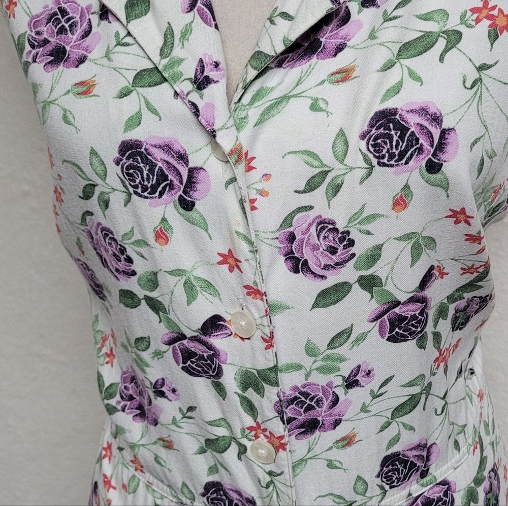American Eagle Outfitters 80s Vintage White Purple Cabbage Rose Maxi Dress XL - Picture 4 of 12